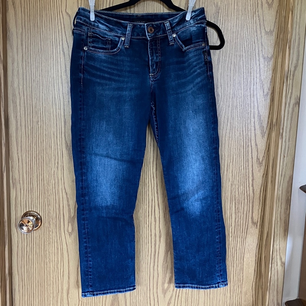 Silver Jeans Dark Blue Cropped Stretch Ankle Jeans